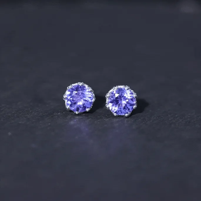 6 MM Decorative Tanzanite Solitaire Stud Earrings