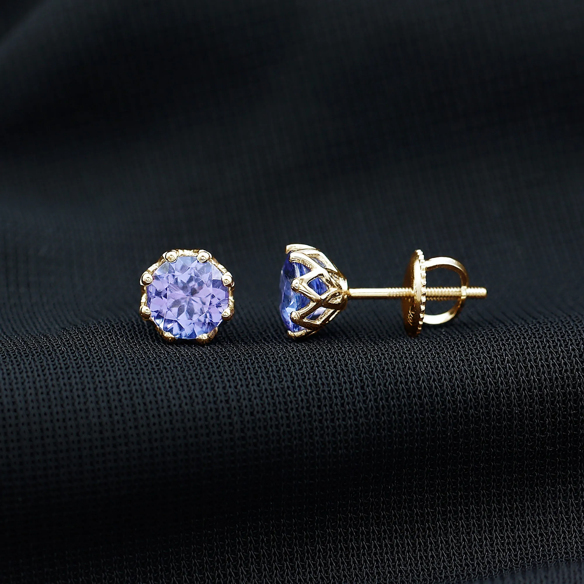 6 MM Decorative Tanzanite Solitaire Stud Earrings