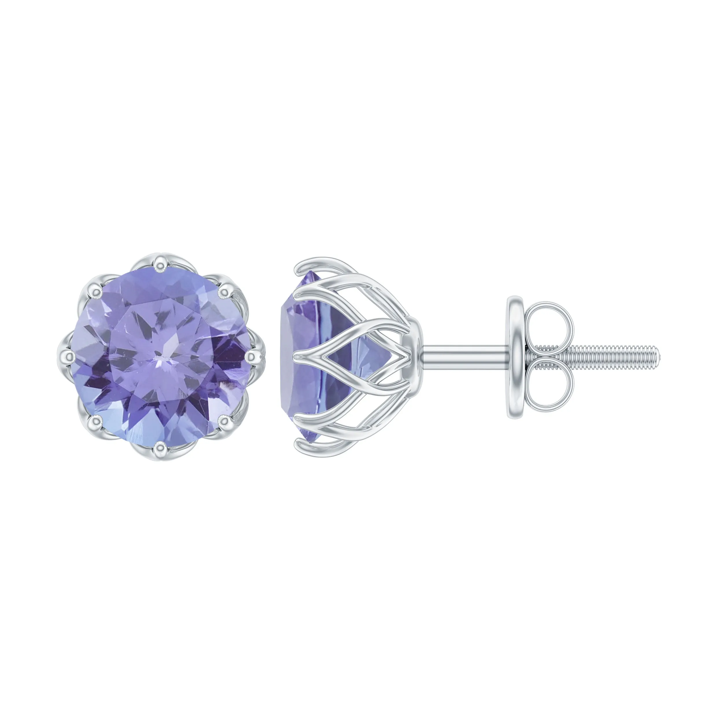 6 MM Decorative Tanzanite Solitaire Stud Earrings