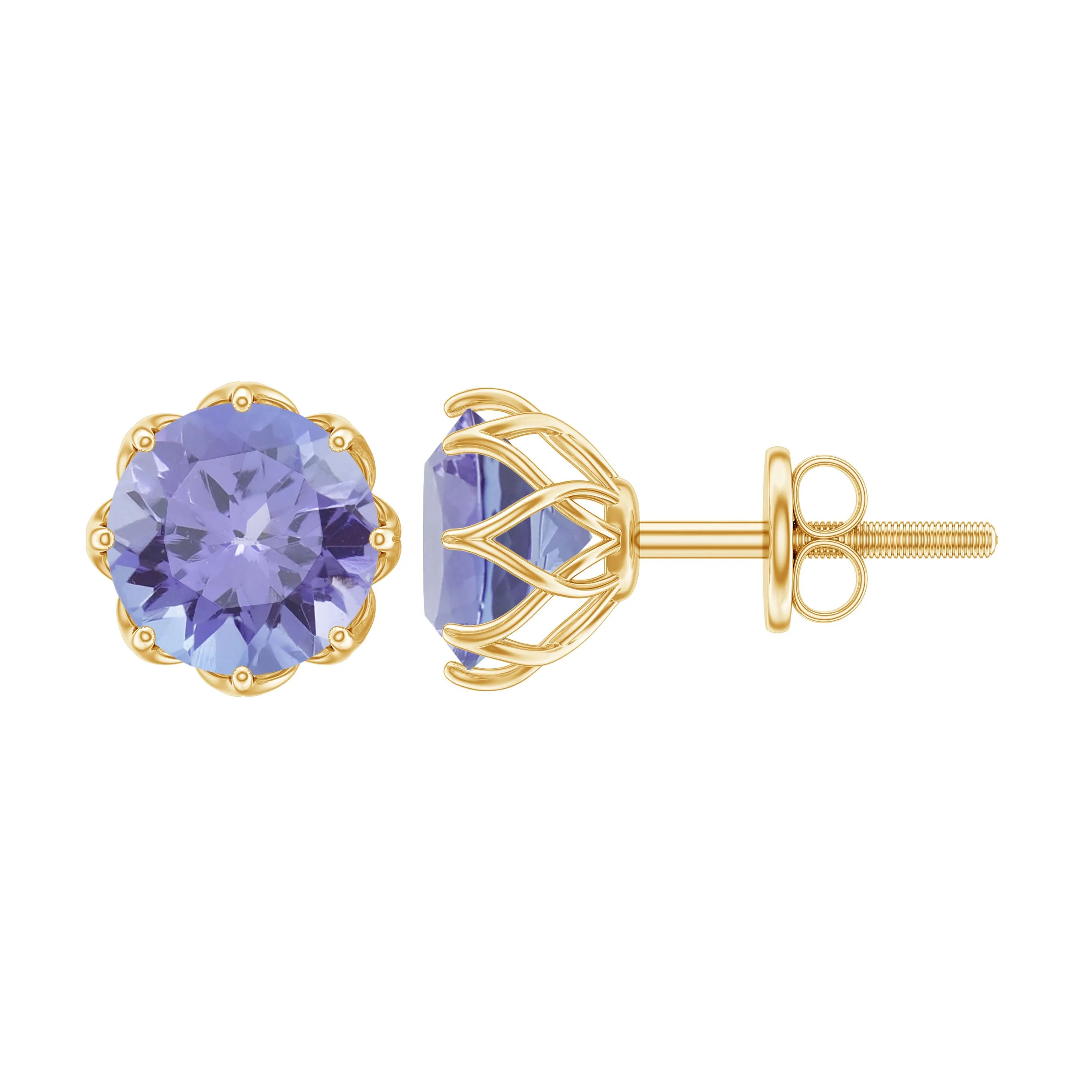 6 MM Decorative Tanzanite Solitaire Stud Earrings