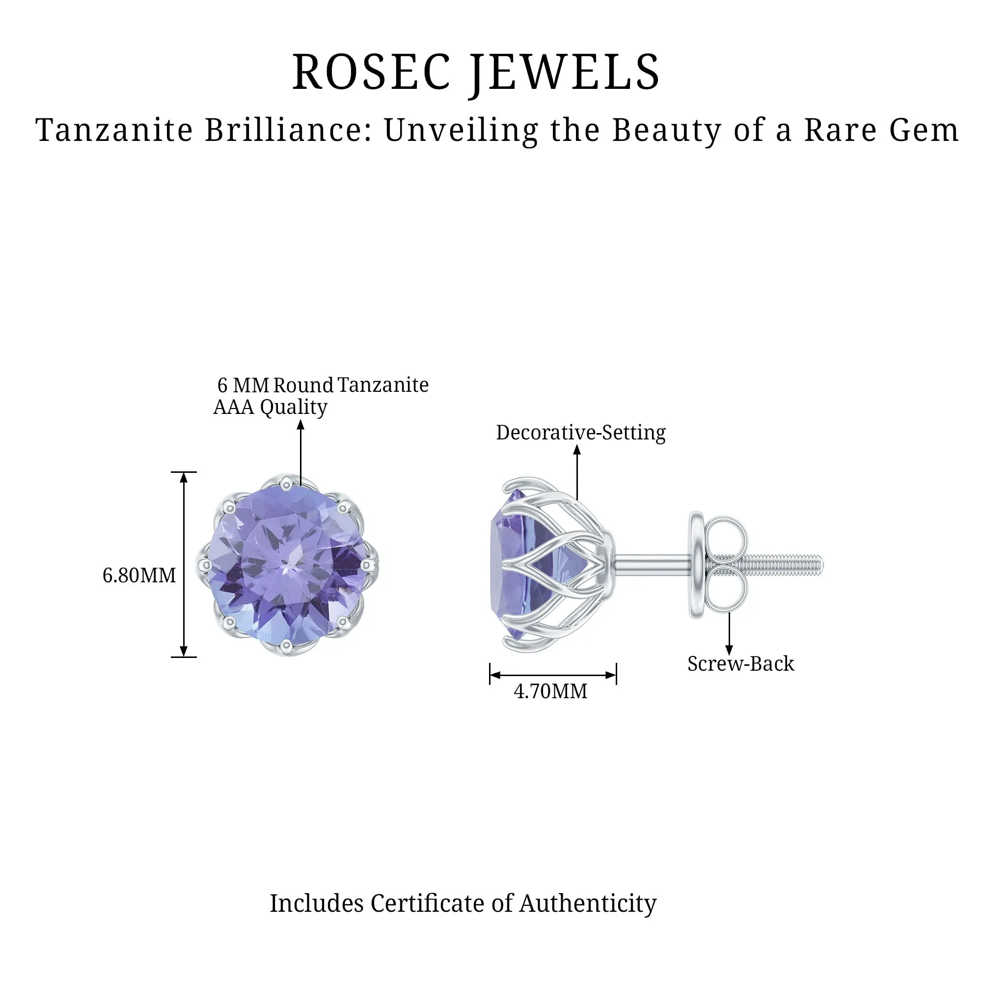 6 MM Decorative Tanzanite Solitaire Stud Earrings