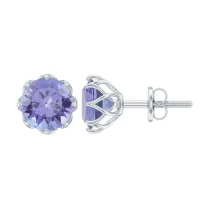 6 MM Decorative Tanzanite Solitaire Stud Earrings