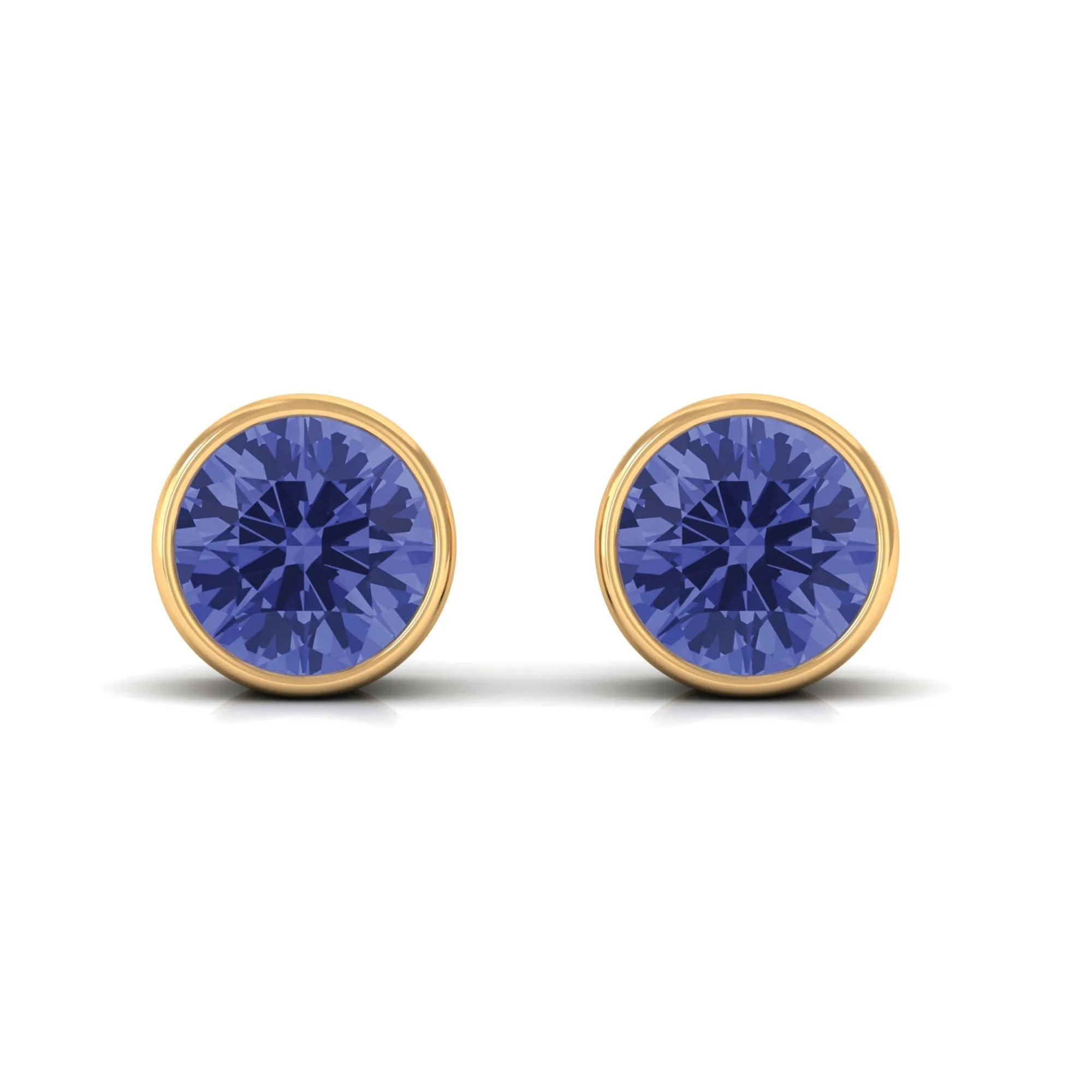 8 MM Round Cut Tanzanite Solitaire Stud Earrings in Bezel Setting