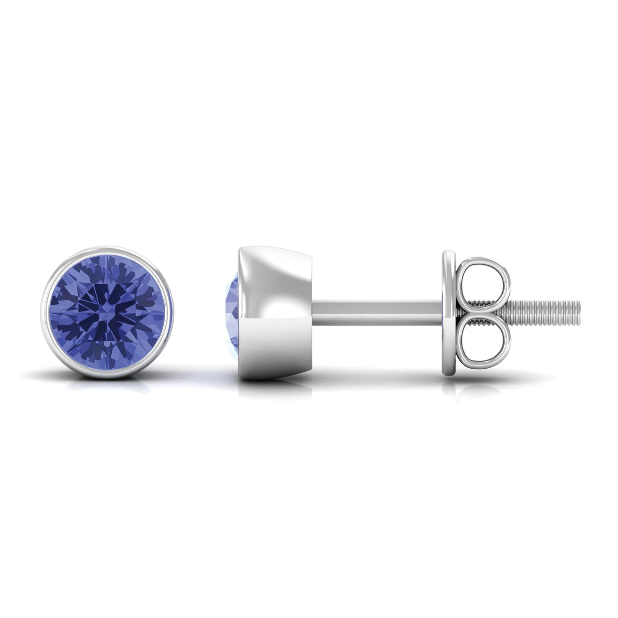 8 MM Round Cut Tanzanite Solitaire Stud Earrings in Bezel Setting