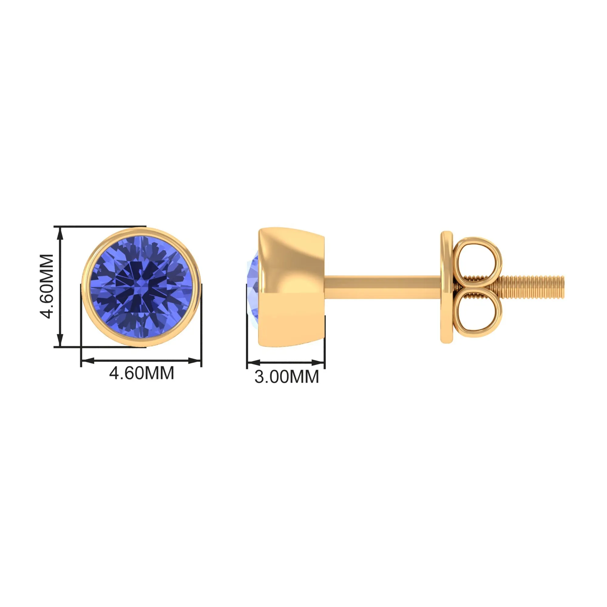 8 MM Round Cut Tanzanite Solitaire Stud Earrings in Bezel Setting