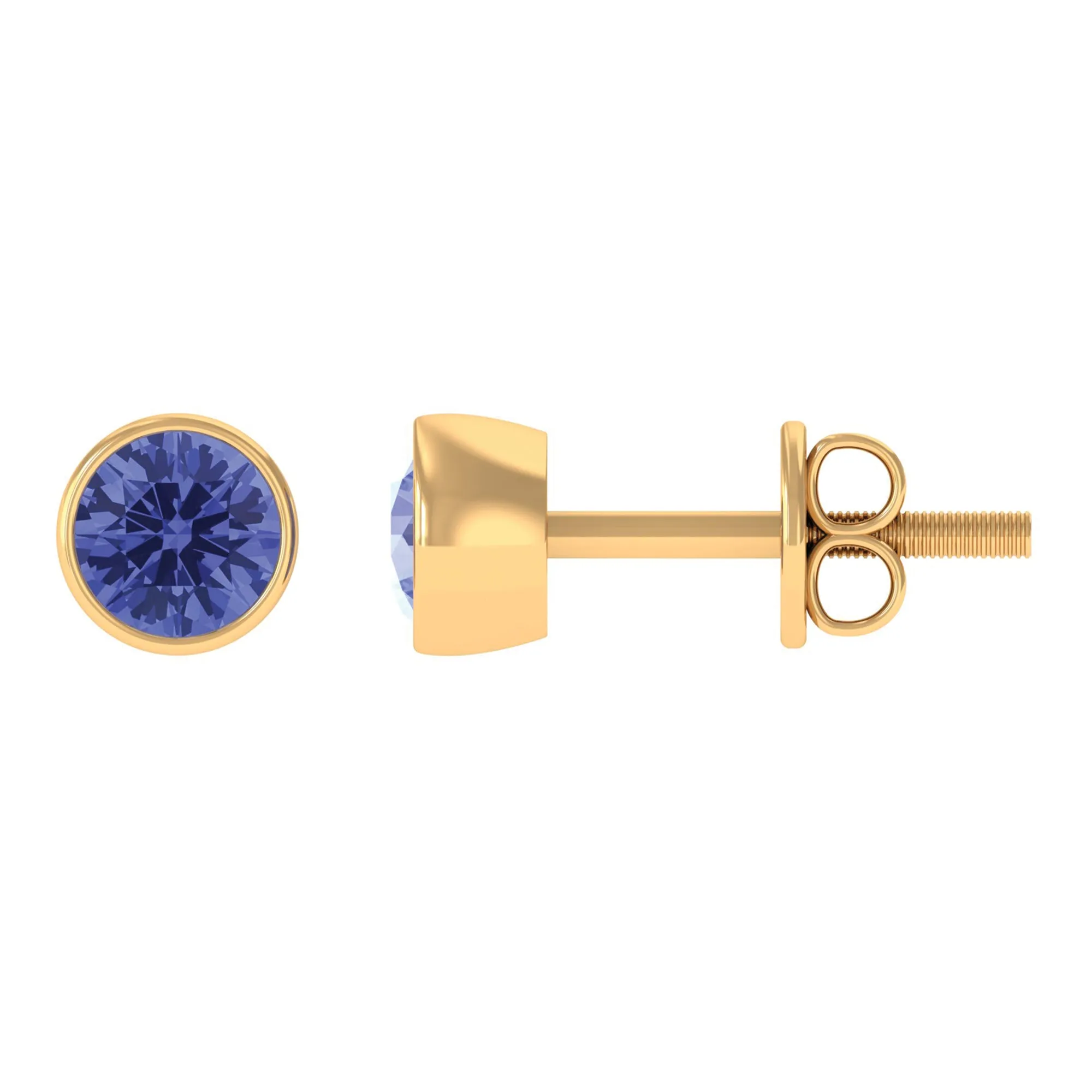 8 MM Round Cut Tanzanite Solitaire Stud Earrings in Bezel Setting