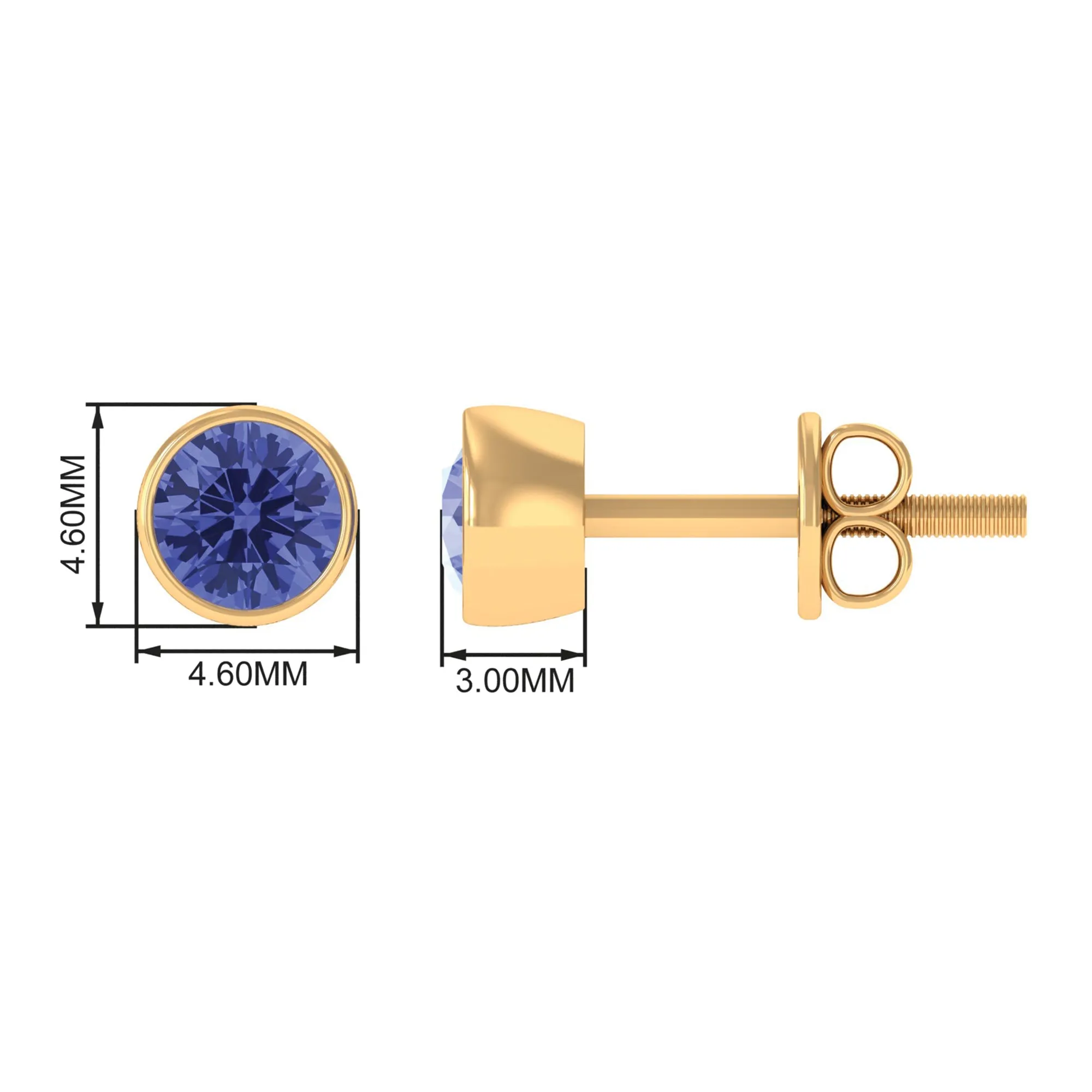 8 MM Round Cut Tanzanite Solitaire Stud Earrings in Bezel Setting