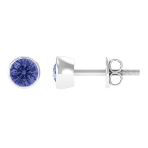 8 MM Round Cut Tanzanite Solitaire Stud Earrings in Bezel Setting