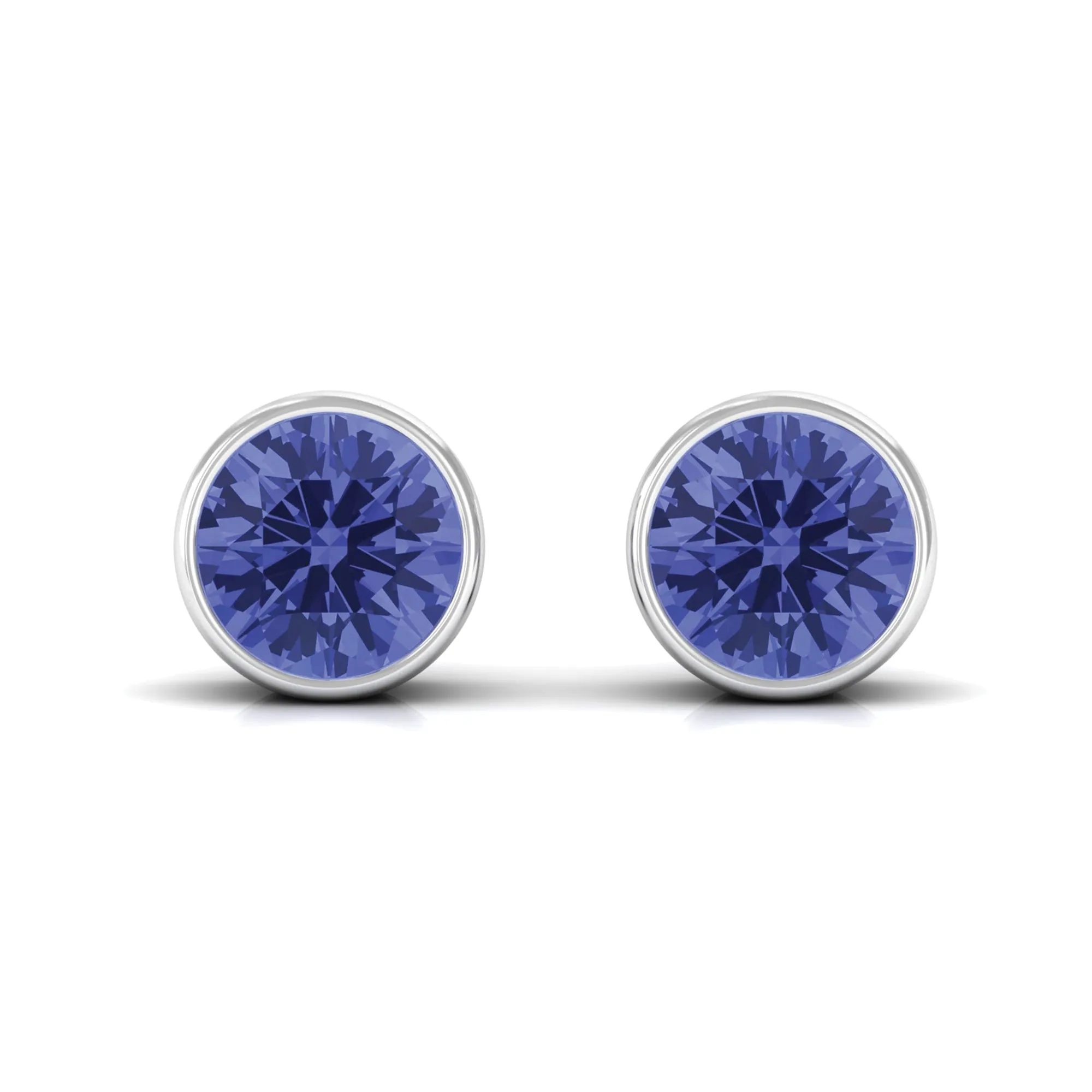 8 MM Round Cut Tanzanite Solitaire Stud Earrings in Bezel Setting