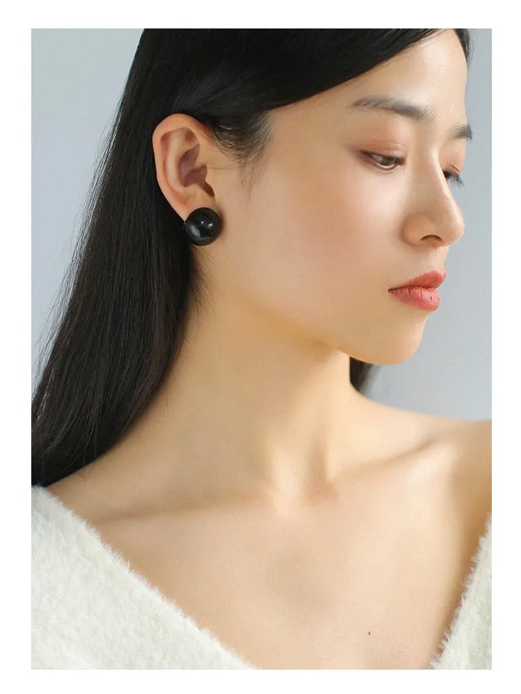 925 Silver Hemispheric Enamel Simple Studs Earrings