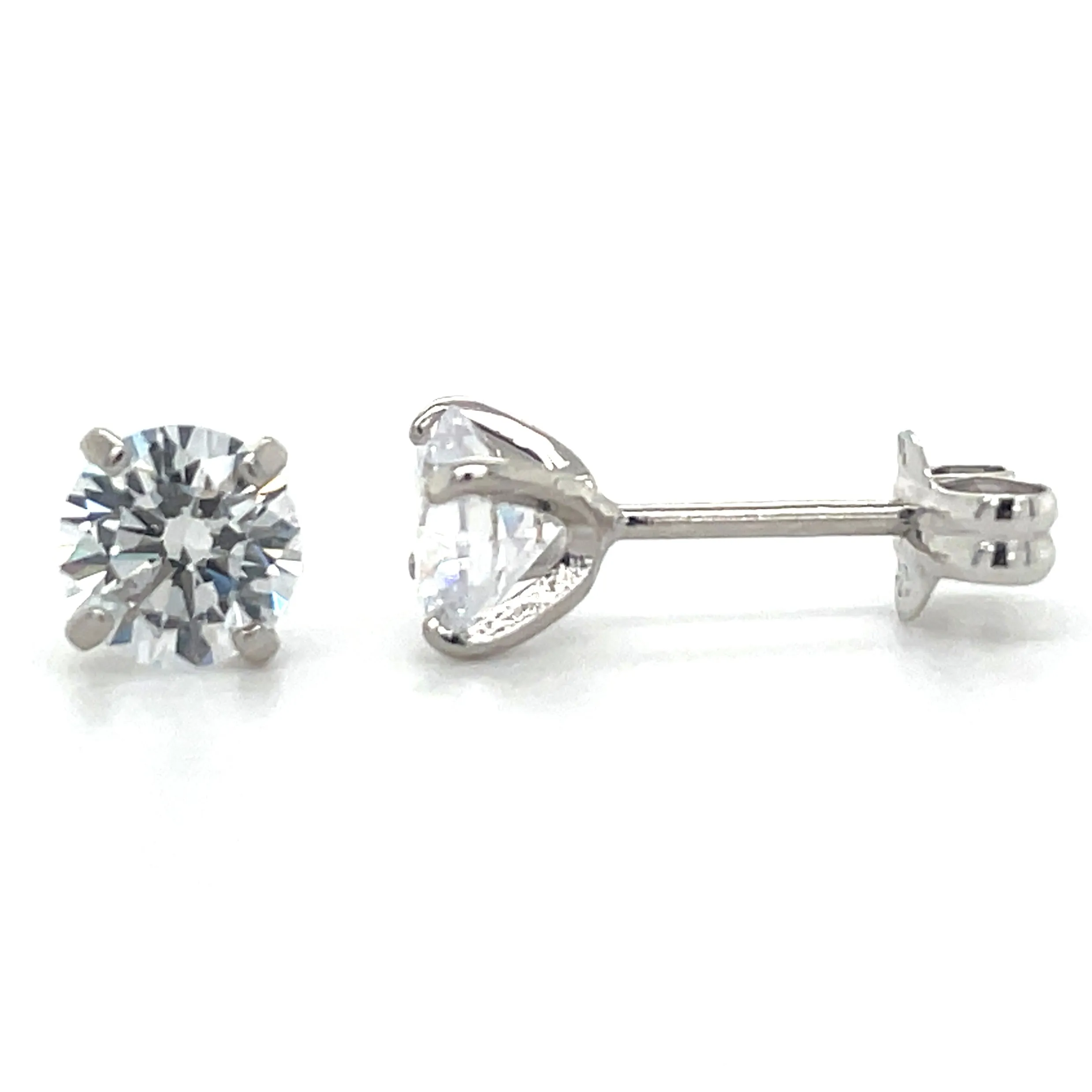 9ct White Gold Four Claw Cz Stud Earrings