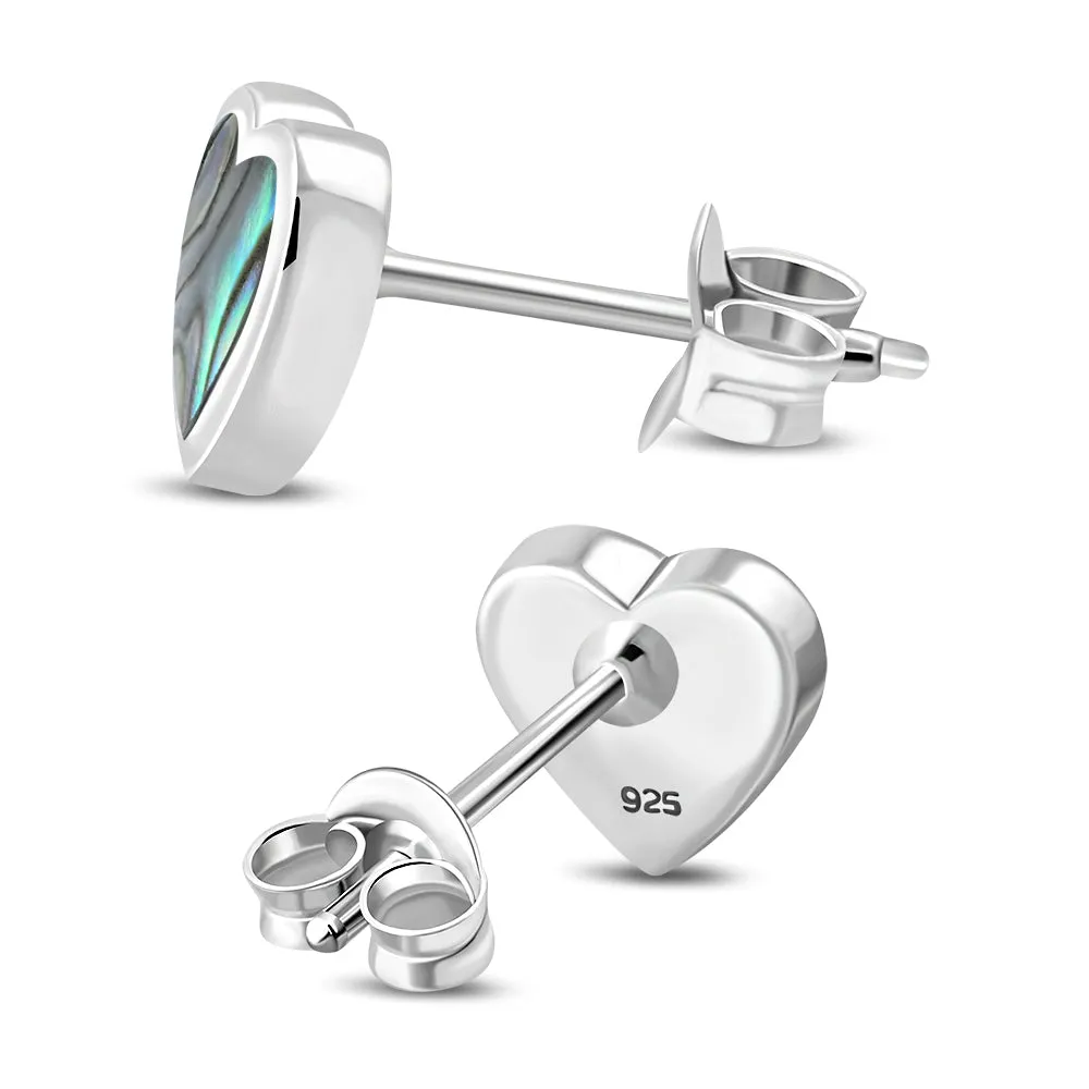 Abalone Shell Heart Stud Silver Earrings