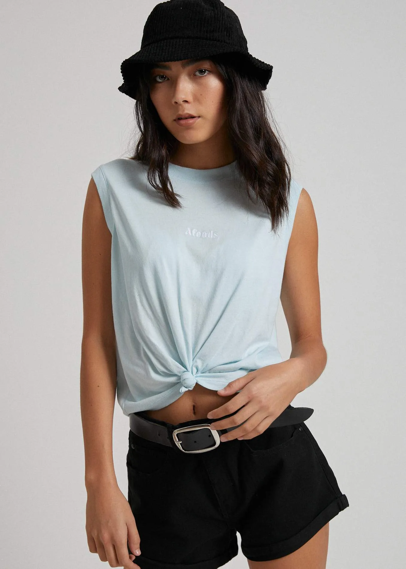 Afends Womens Baby - Retro Bandcut Tee - Baby Blue