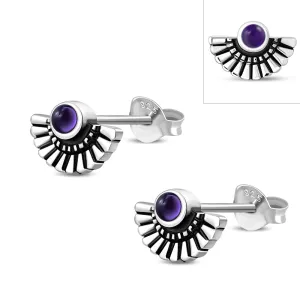 Amethyst Stone Ethnic Style Sterling Silver Stud Earrings