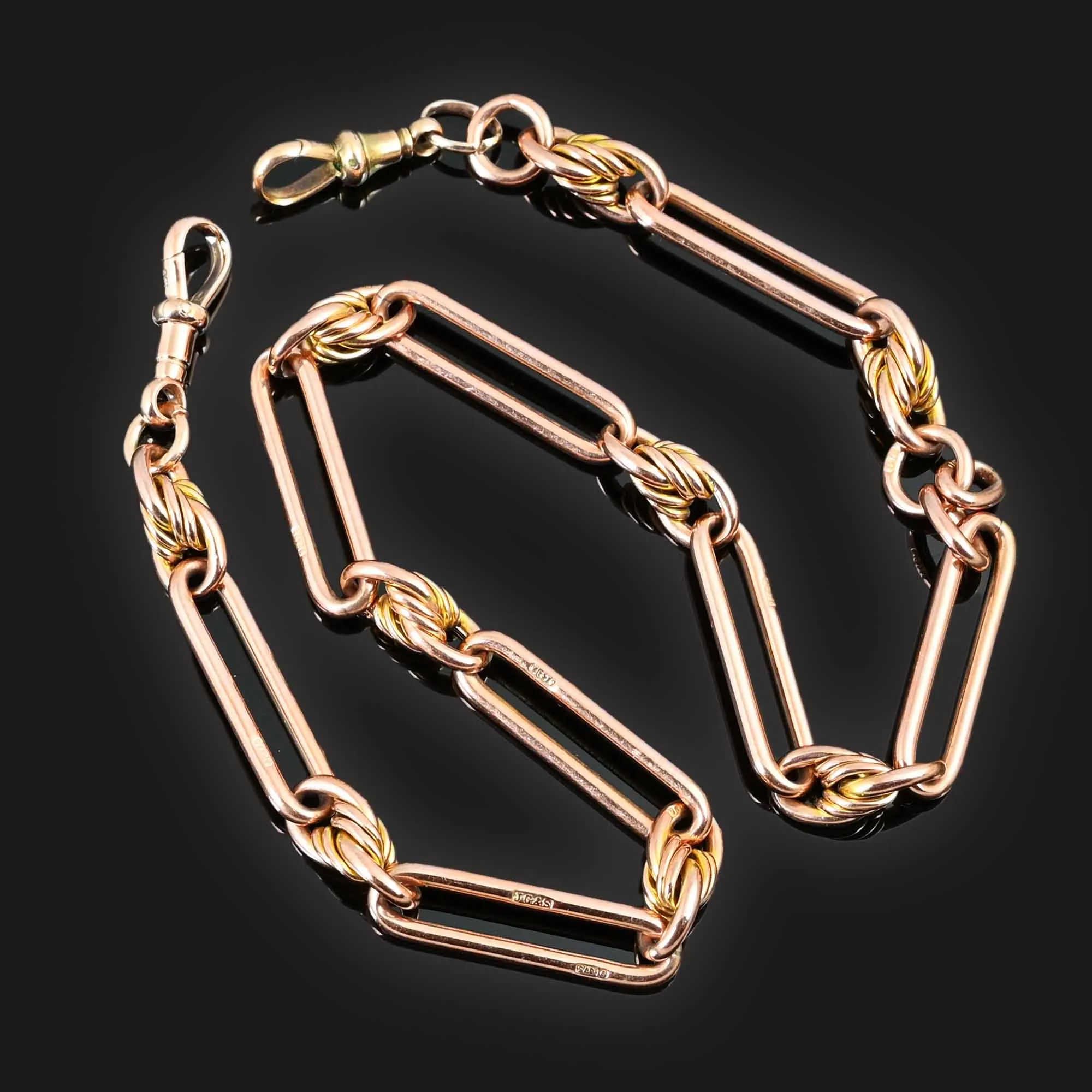 Antique Fetter and Knot Rose Gold Watch Chain Necklace