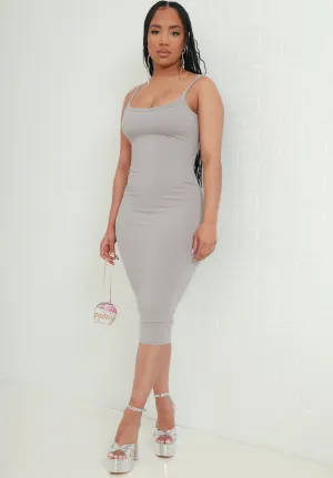 As It Was Cellulite Deleter Ribbed Midi Dress - Light Grey