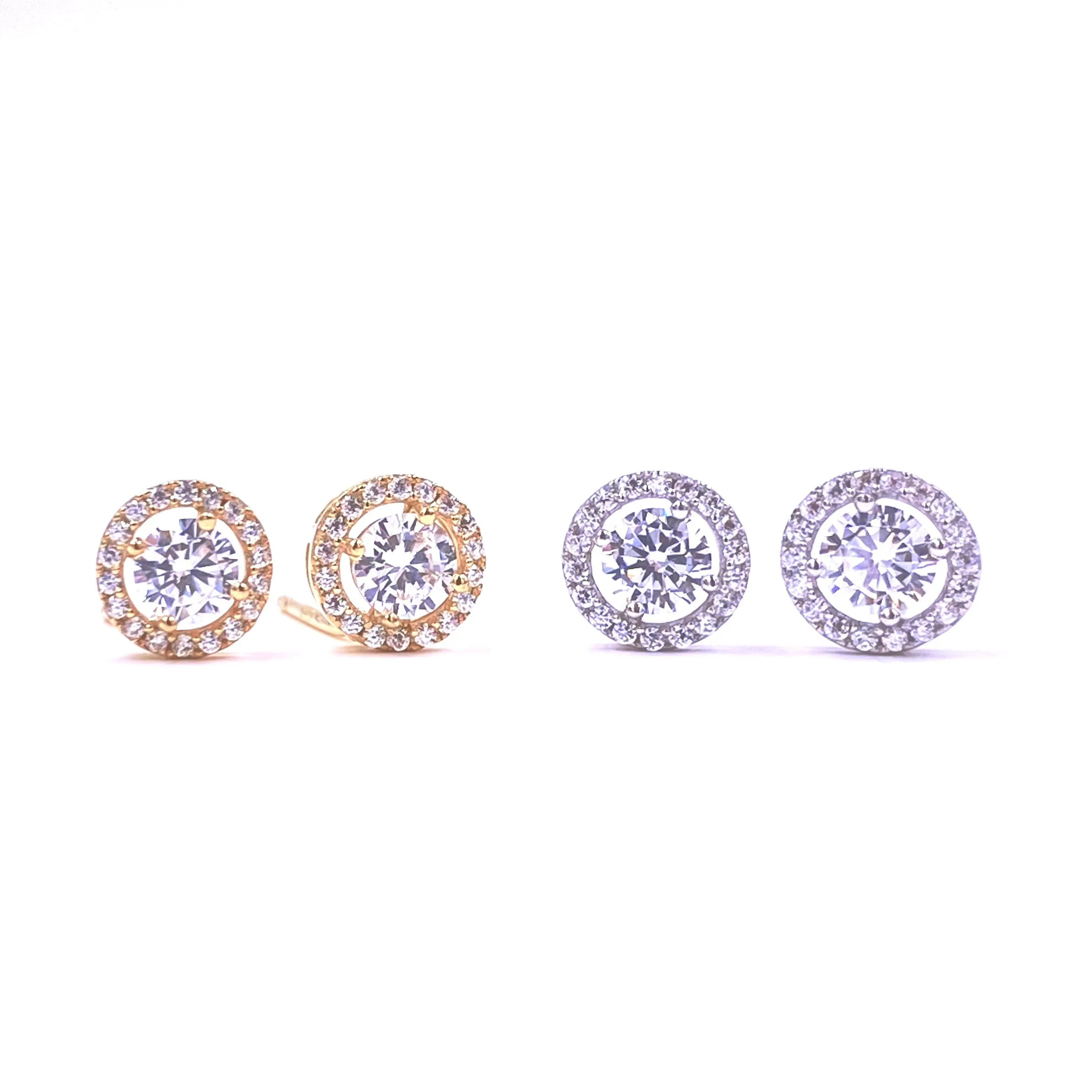 Ashley Gold Sterling Silver Single Halo CZ Stud Earrings