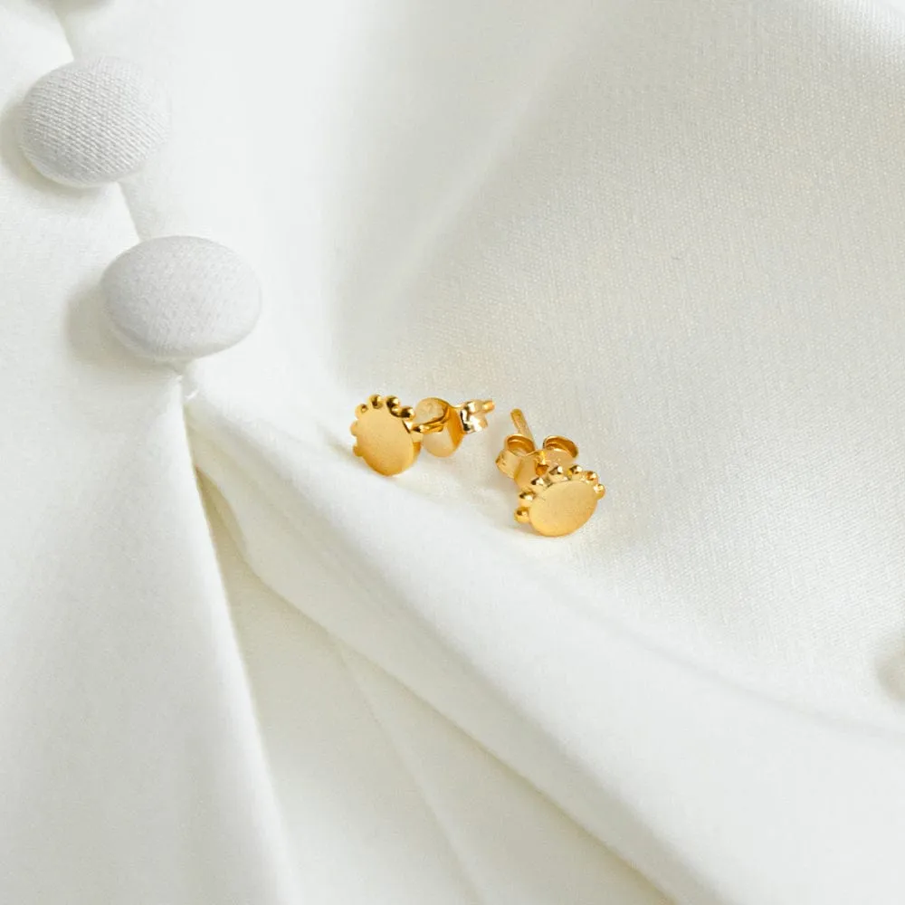 Beaded Disc Stud Earrings 18Ct Gold Plate