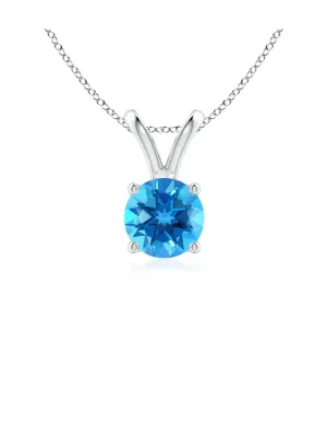 Beautiful 2.00ctw Round Swiss Blue Topaz Solitaire Pendant In 14Kt Gold