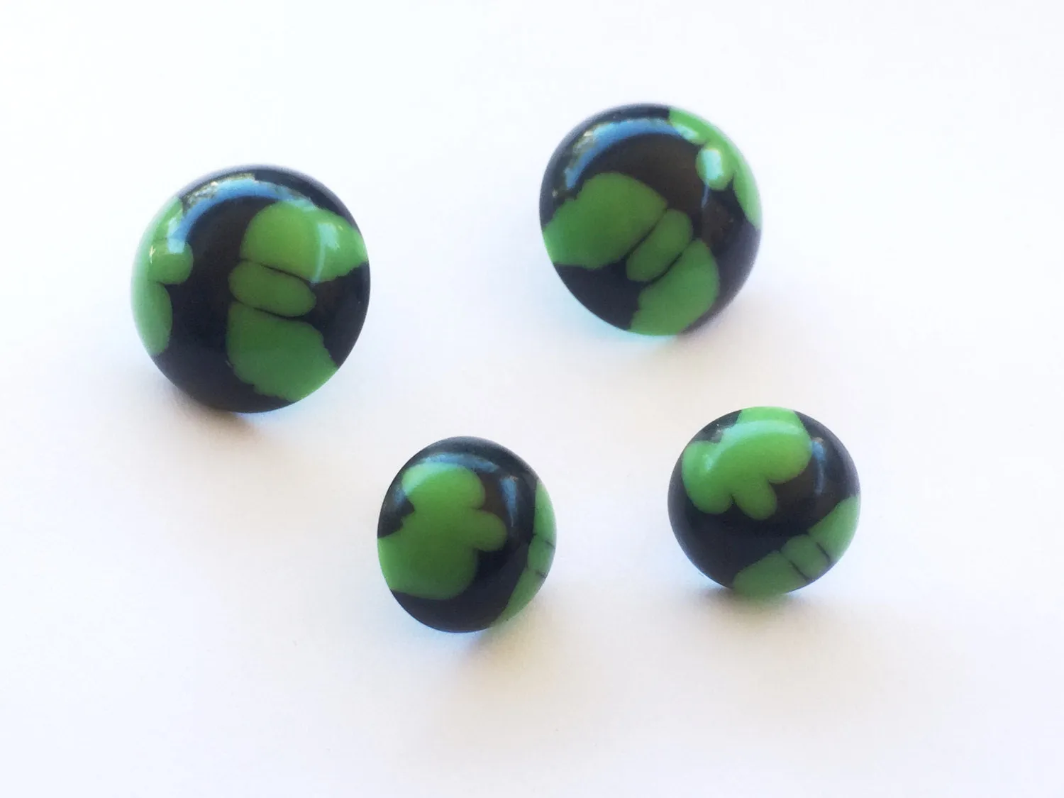 Black and Green Batik Retro Button Stud Earrings