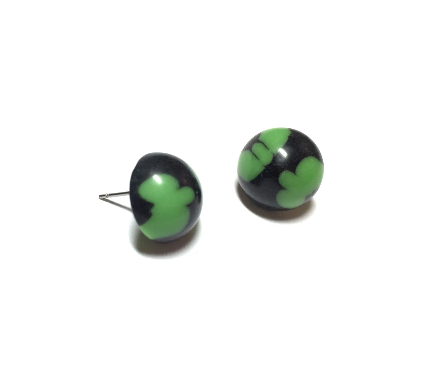 Black and Green Batik Retro Button Stud Earrings