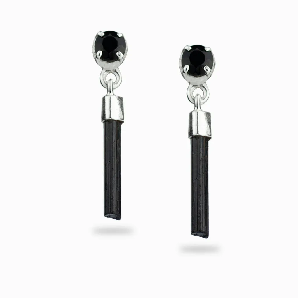 Black Onyx and Black Tourmaline Stud Earrings