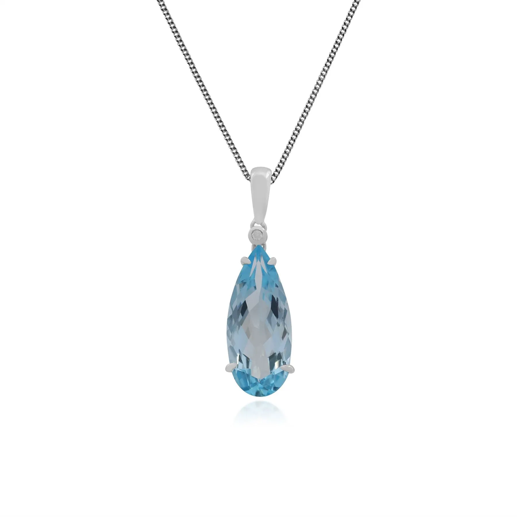 Blauer Topas Halskette, 9 Karat Weiss Gold 6.11ct Blue Topas & Diamant Anhänger auf 45cm Kette