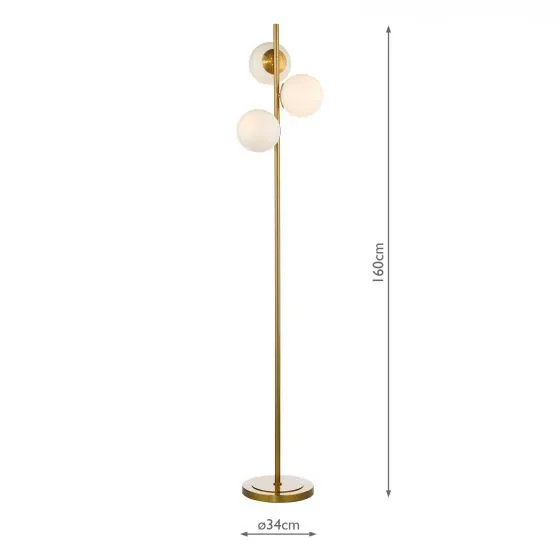 Bombazine 3 Light Floor Lamp Natural Brass Opal Glass