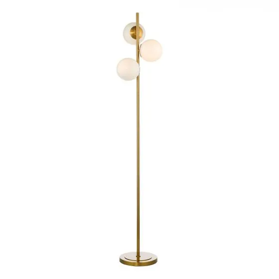 Bombazine 3 Light Floor Lamp Natural Brass Opal Glass