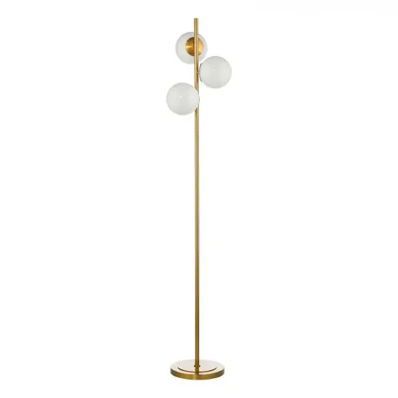 Bombazine 3 Light Floor Lamp Natural Brass Opal Glass