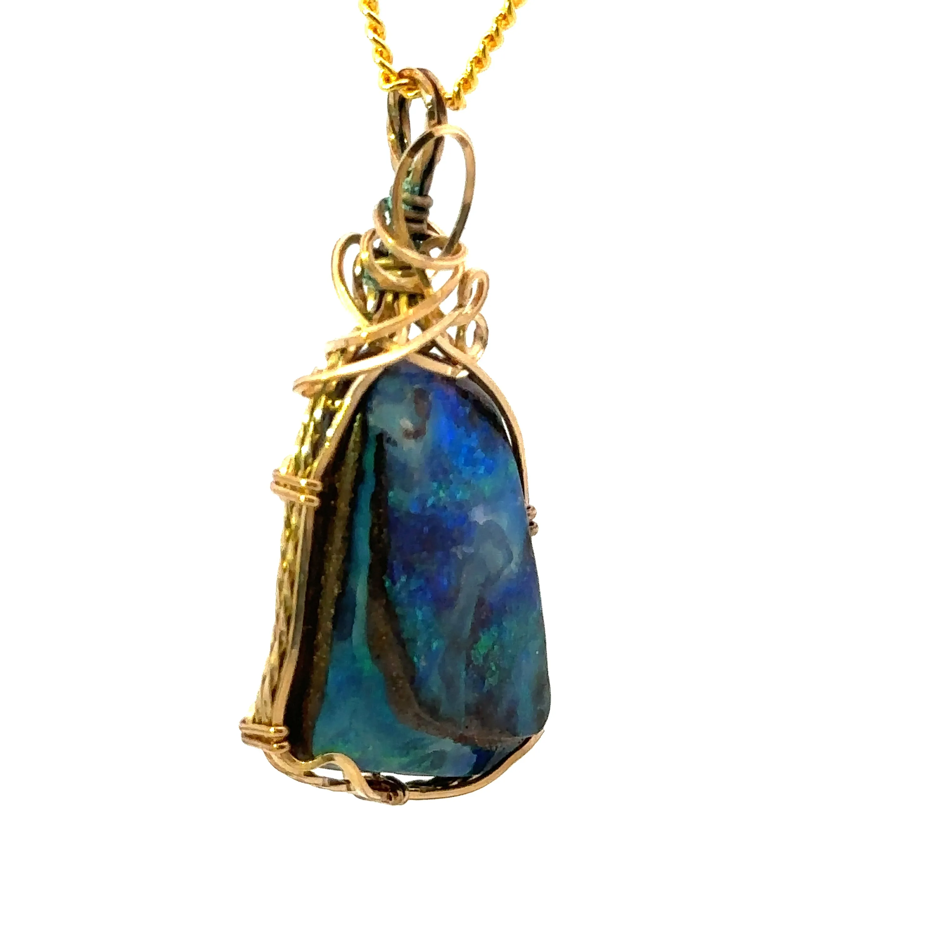 Boulder Opal Pendant set in 9ct Yellow Gold