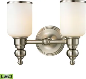 Bristol Way 2 Light Led Vanity In Brushed Nickel and Opal White Glass