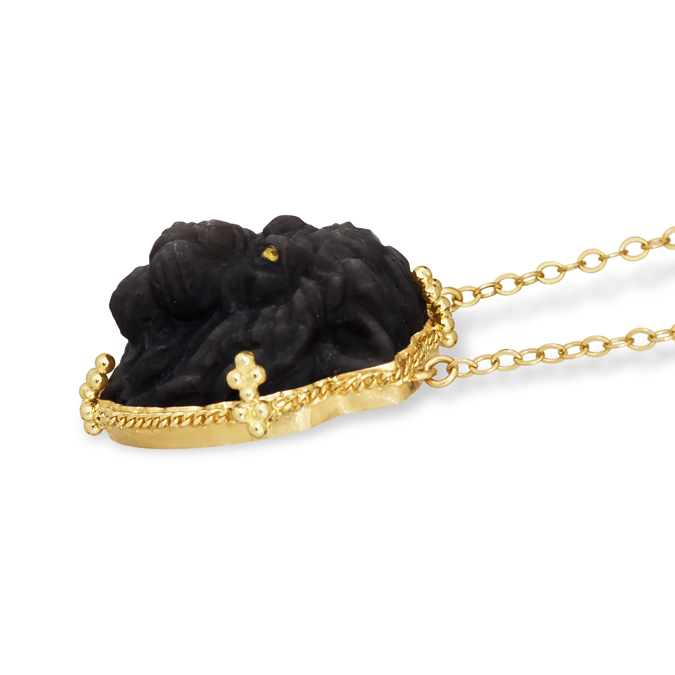 Carved Obsidian Lion Necklace