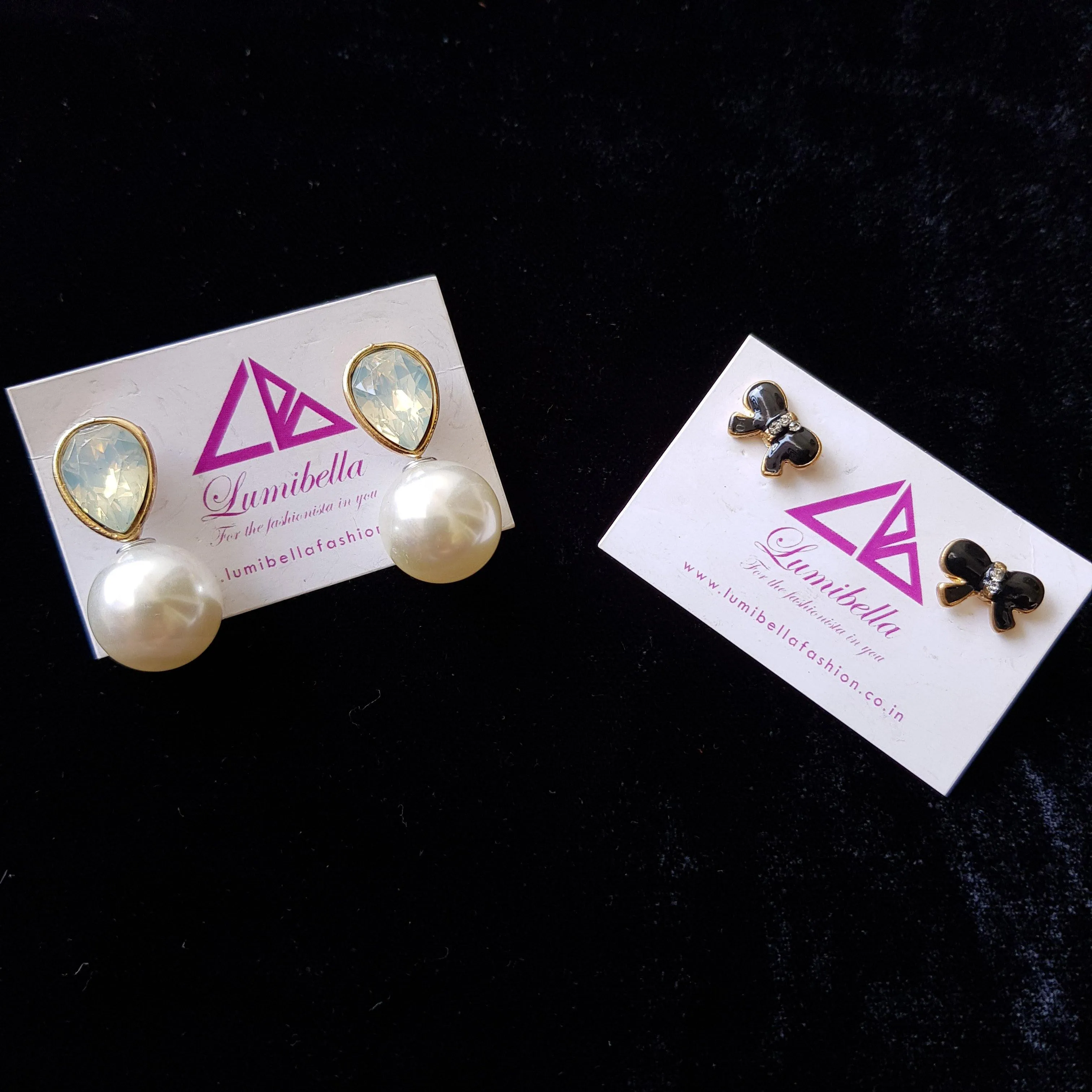 Combo 14 - Designer Pearl Stud Earrings and Black Stud Earrings