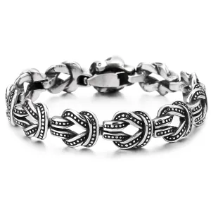 COOLSTEELANDBEYOND Reef Knot Square Knot Link Chain Bracelet for Men Women, Stainless Steel, Vintage Dotted, Unique