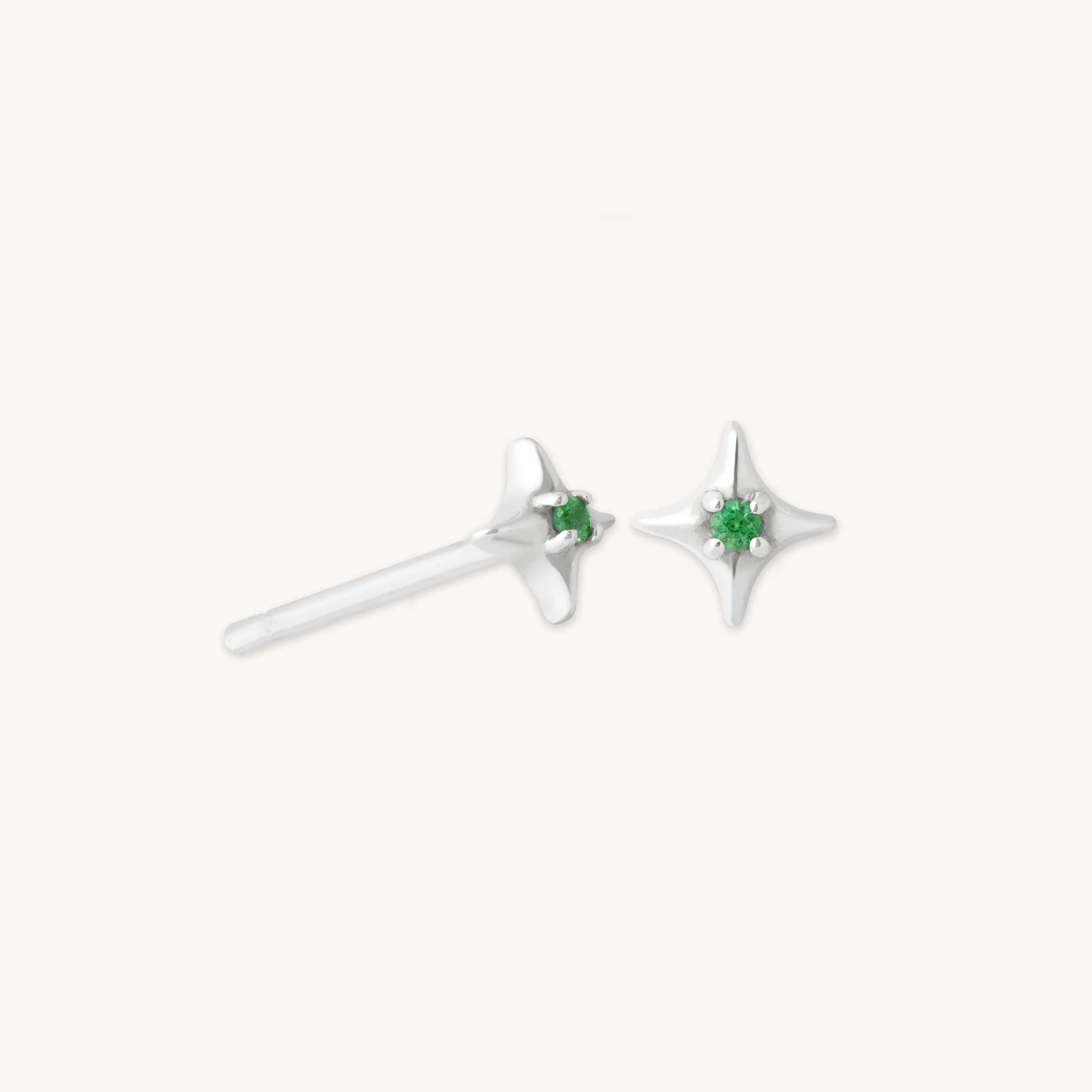 Cosmic Star Tsavorite Stud Earrings in Solid White Gold