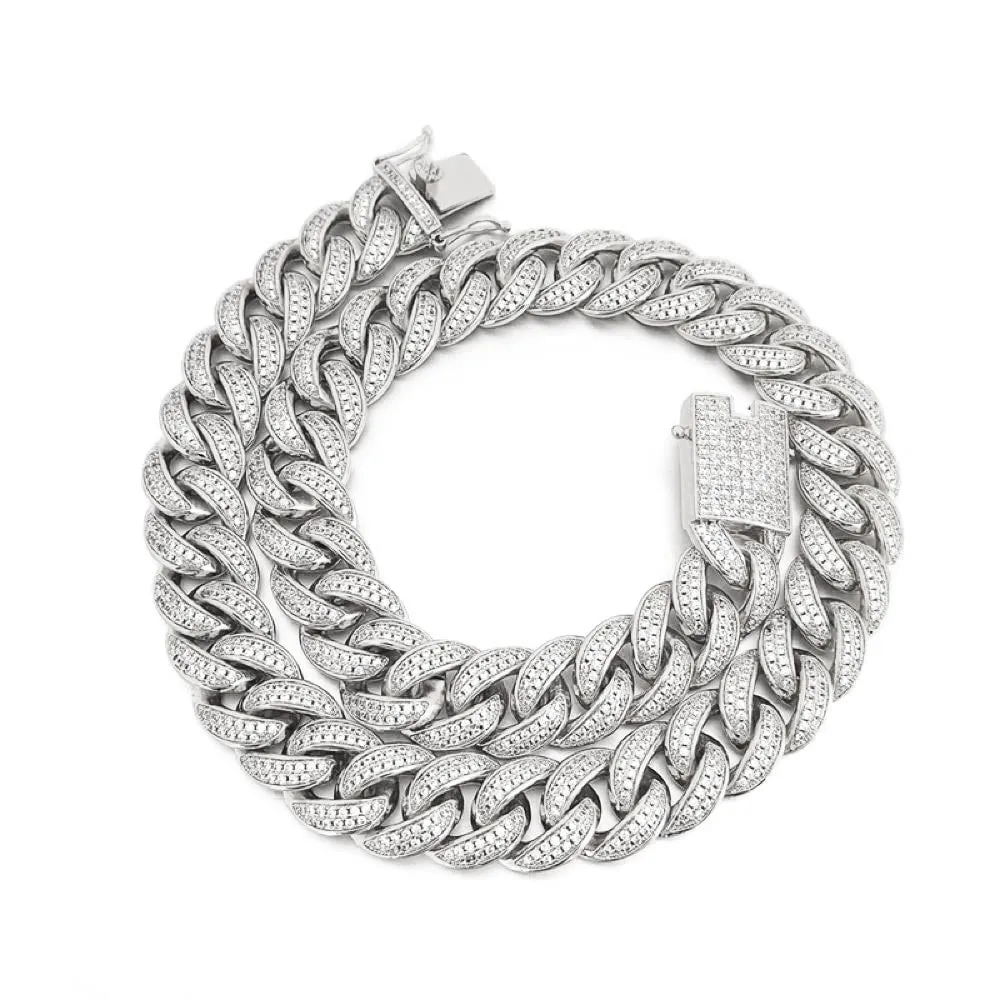 Cuban Moissanite Chain Iced Out Lock 15MM .925 Sterling Silver