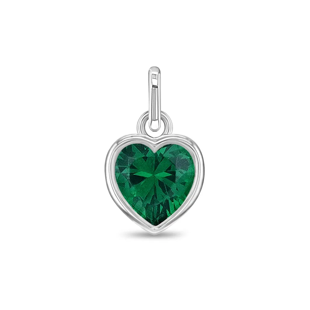 CZ Birthstone Heart Charm May – Emerald Kids / Children's / Girls for Charm Bracelet - Sterling Silver