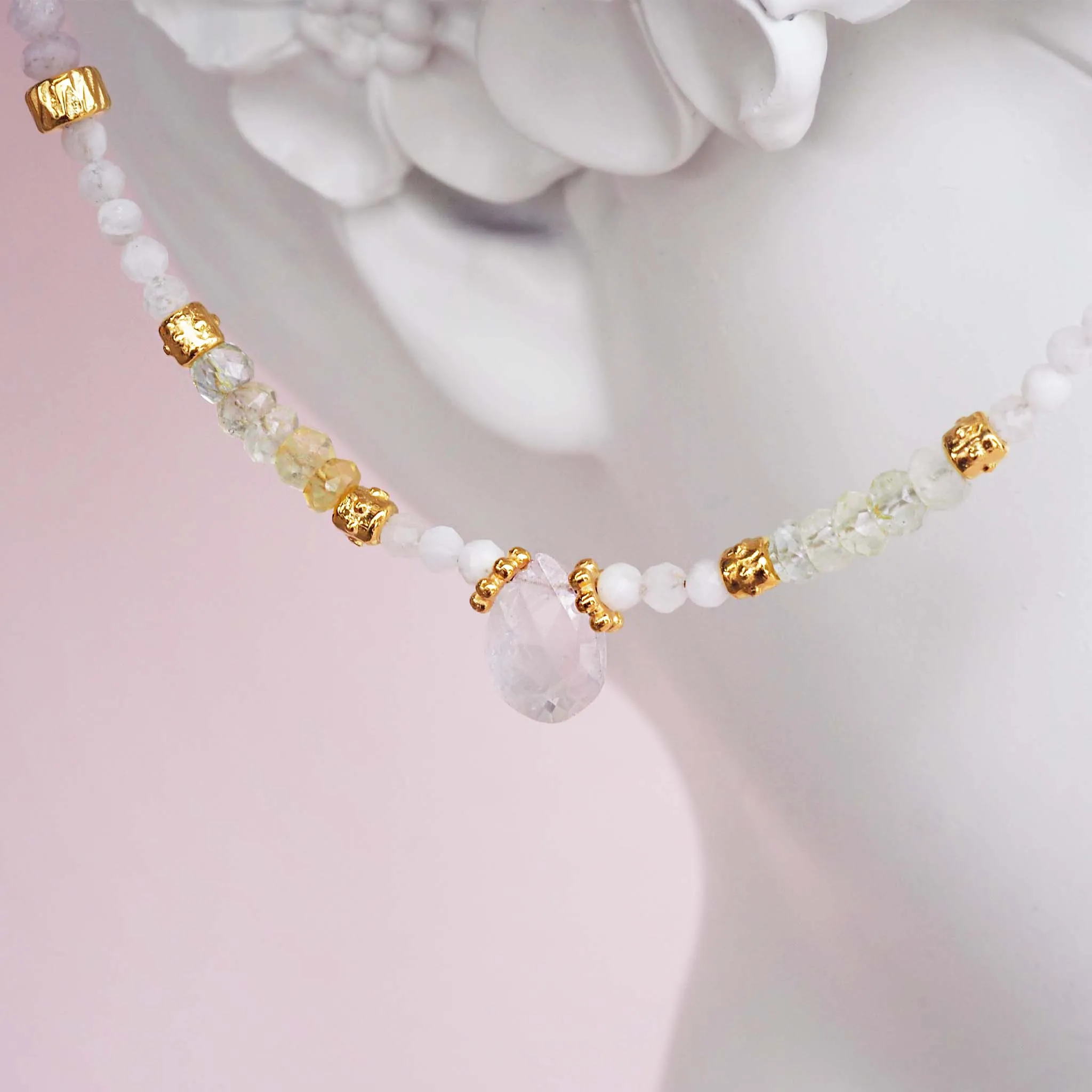 Dainty Goddess Morganite and Moonstone Necklace