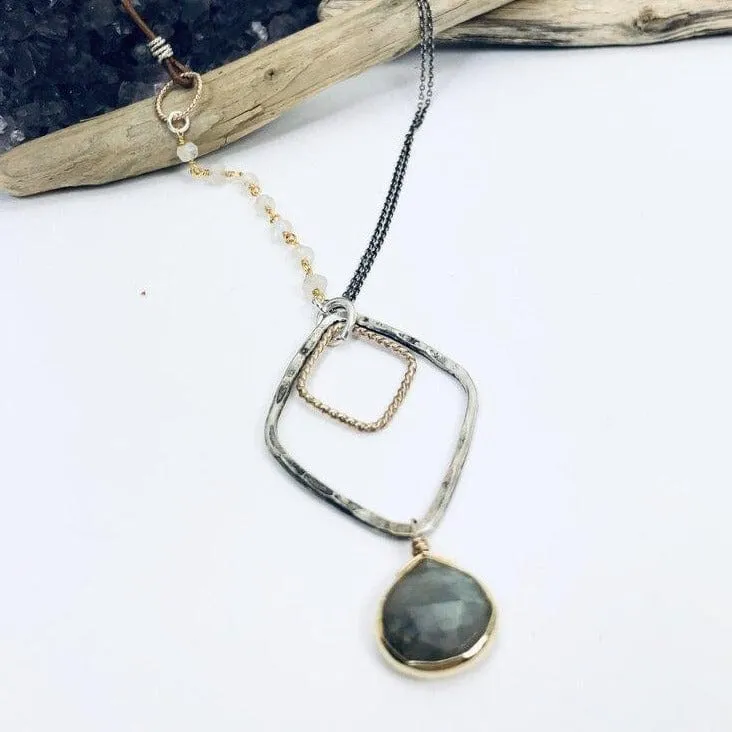 Diamond Labradorite Drop Necklace