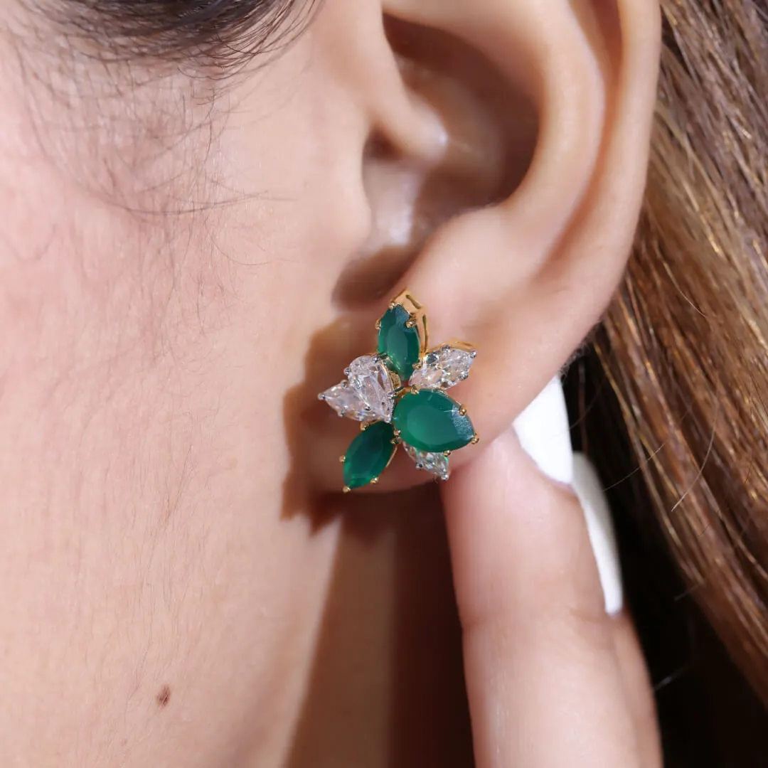 Dimity Green Silver Stud Earrings | 22KT Gold Vermeil