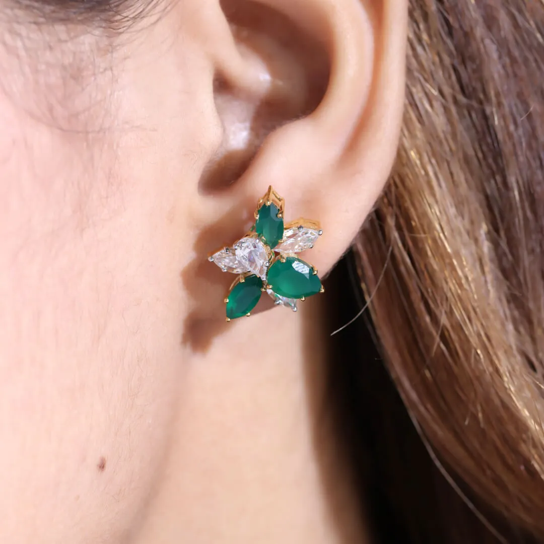 Dimity Green Silver Stud Earrings | 22KT Gold Vermeil