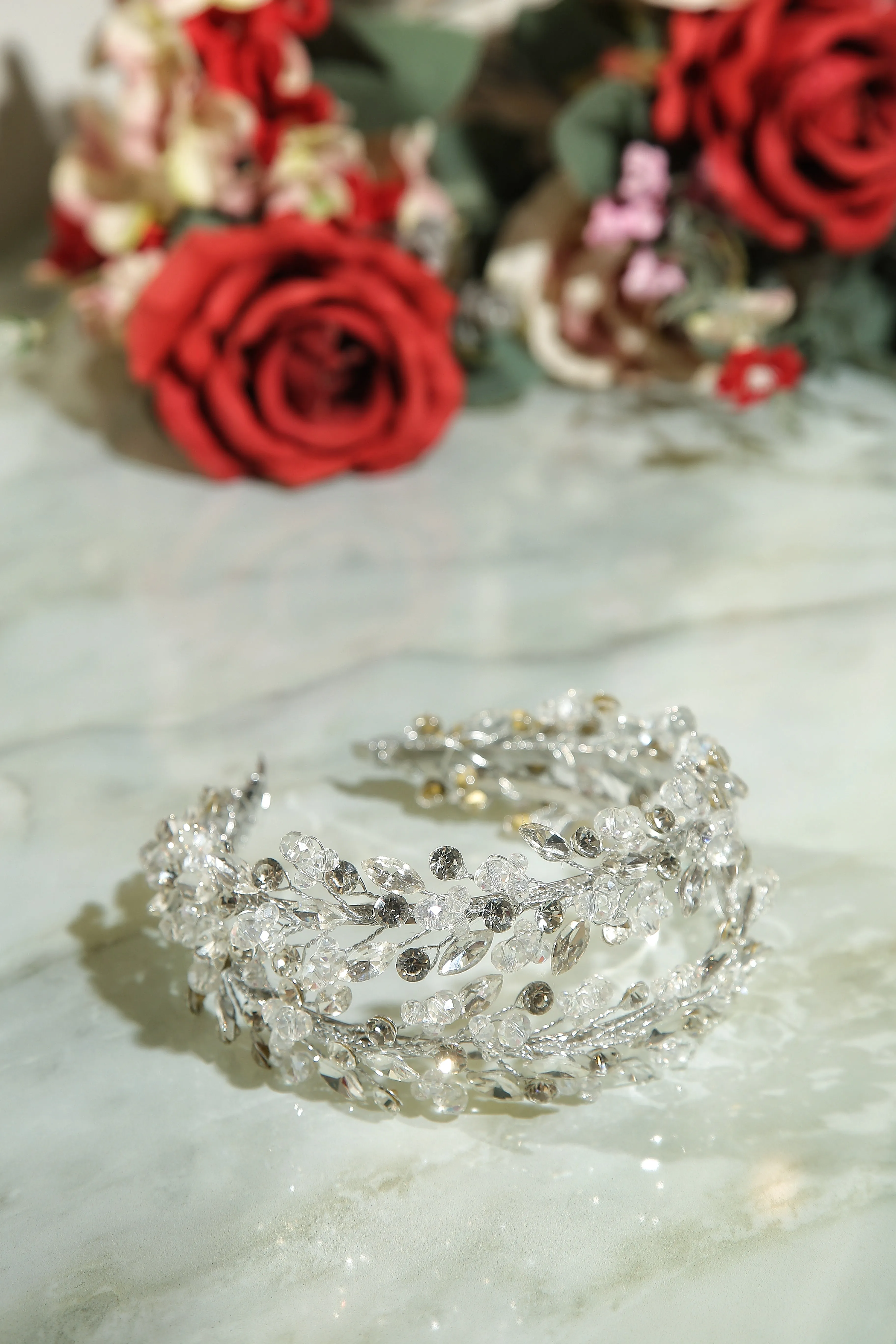 Elegant Crystal Bridal Headband - Handmade