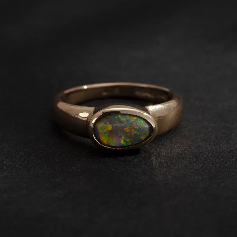 Ellipse Asymmetric Ring, Crystal Opal, 9kt Yellow Gold