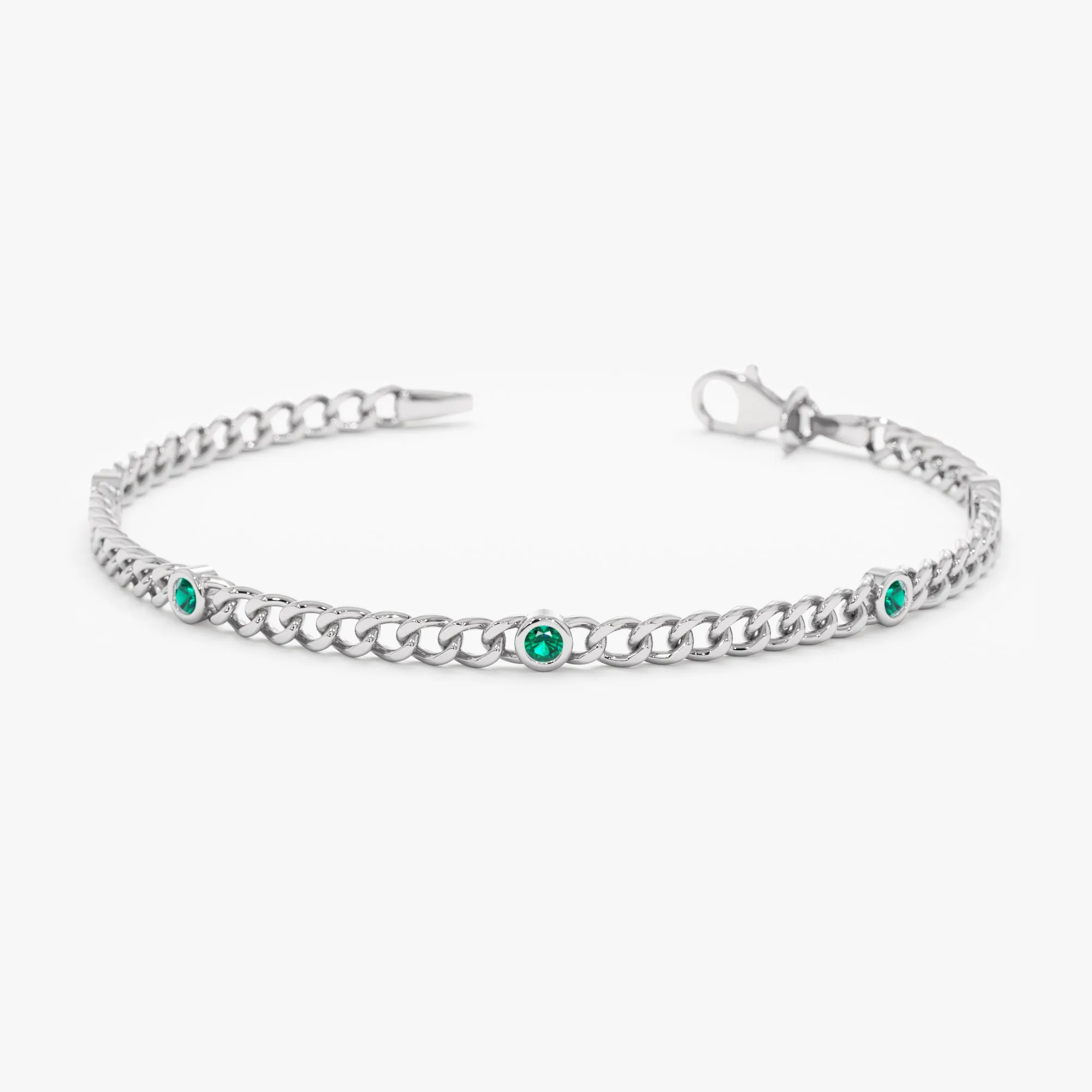 Emerald Cuban Chain Station Bracelet, Salma