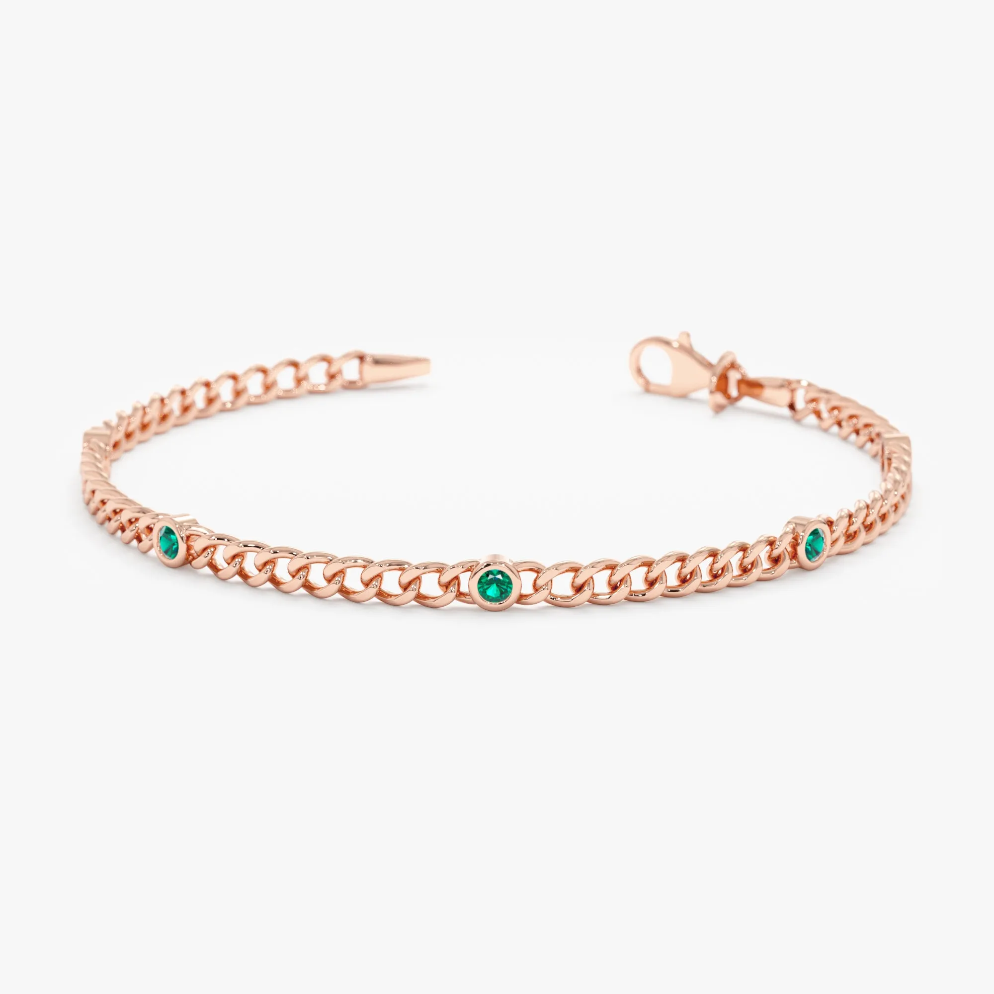 Emerald Cuban Chain Station Bracelet, Salma