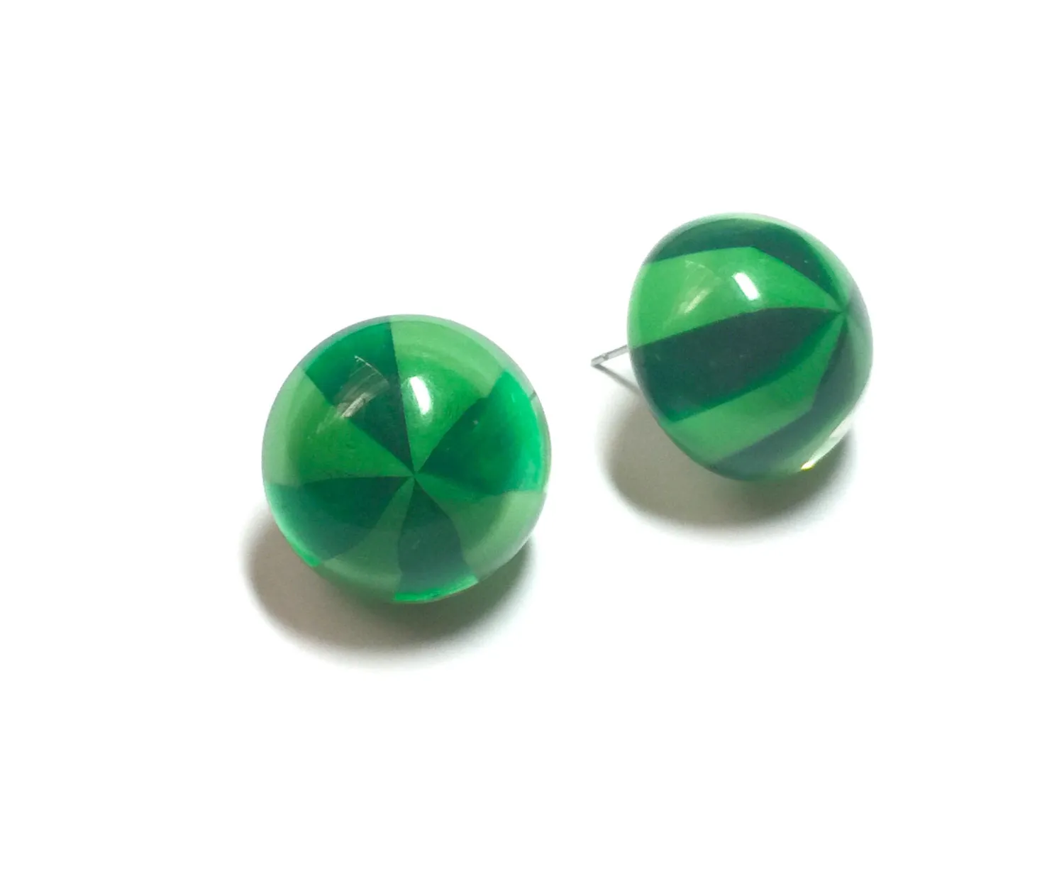 Emerald Green Candy Retro Button Stud Earrings