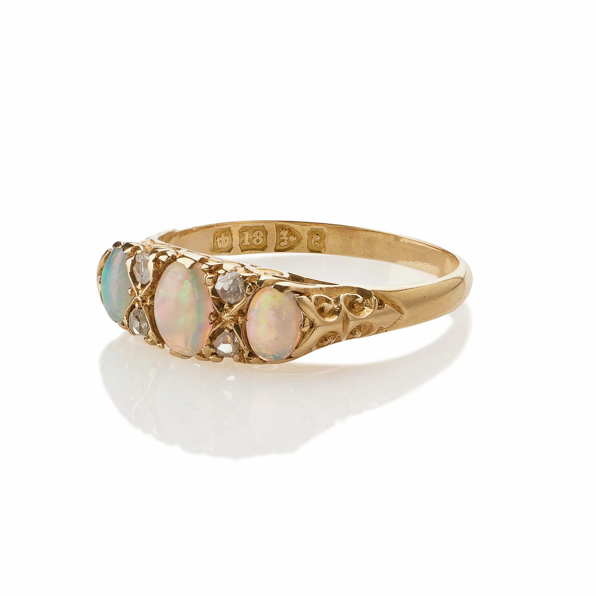 English Precious Opal and Rose-cut Diamond Ring