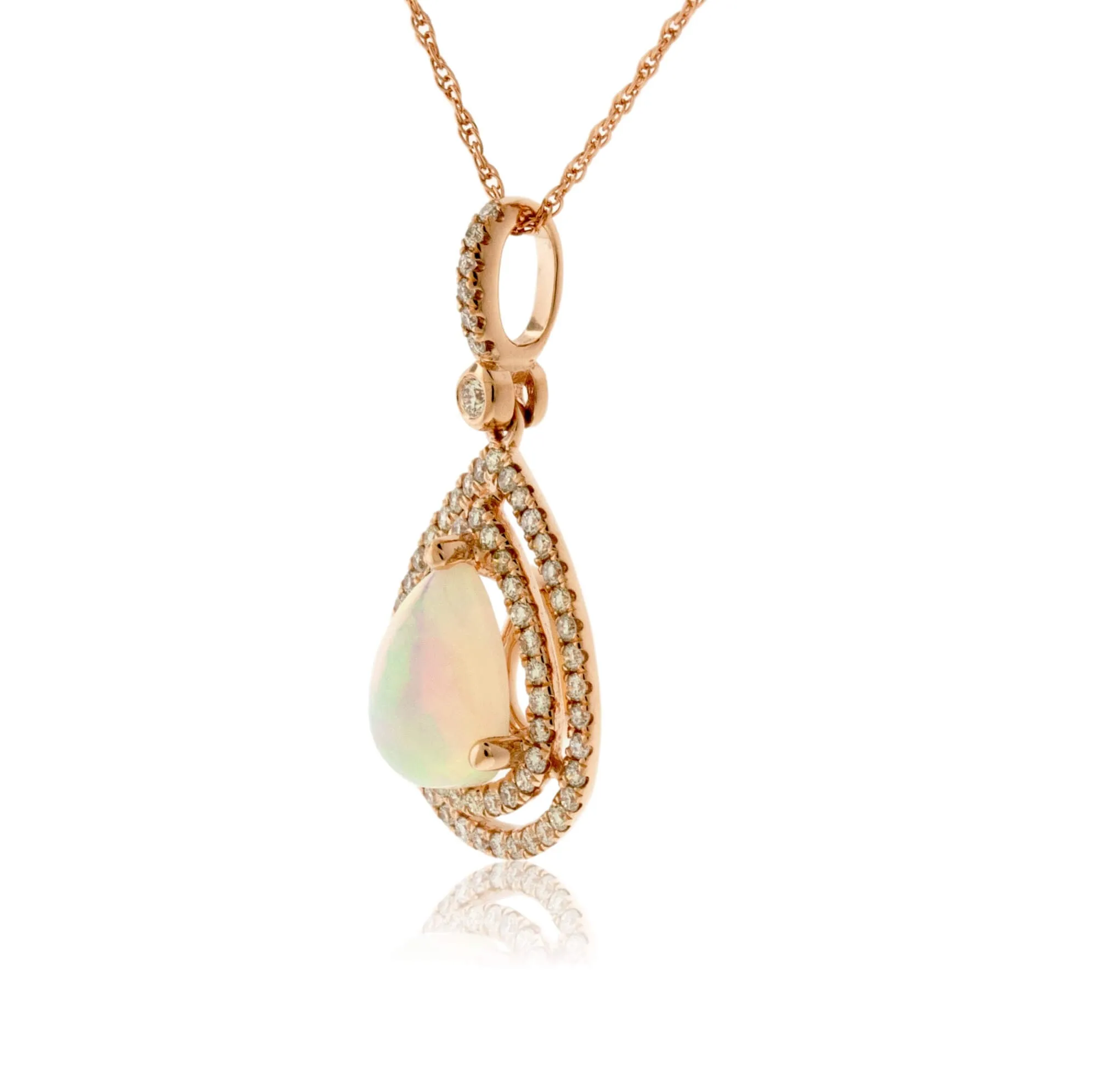 Ethiopian Opal Double Diamond Halo Rose Gold Pendant