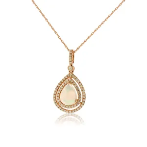 Ethiopian Opal Double Diamond Halo Rose Gold Pendant